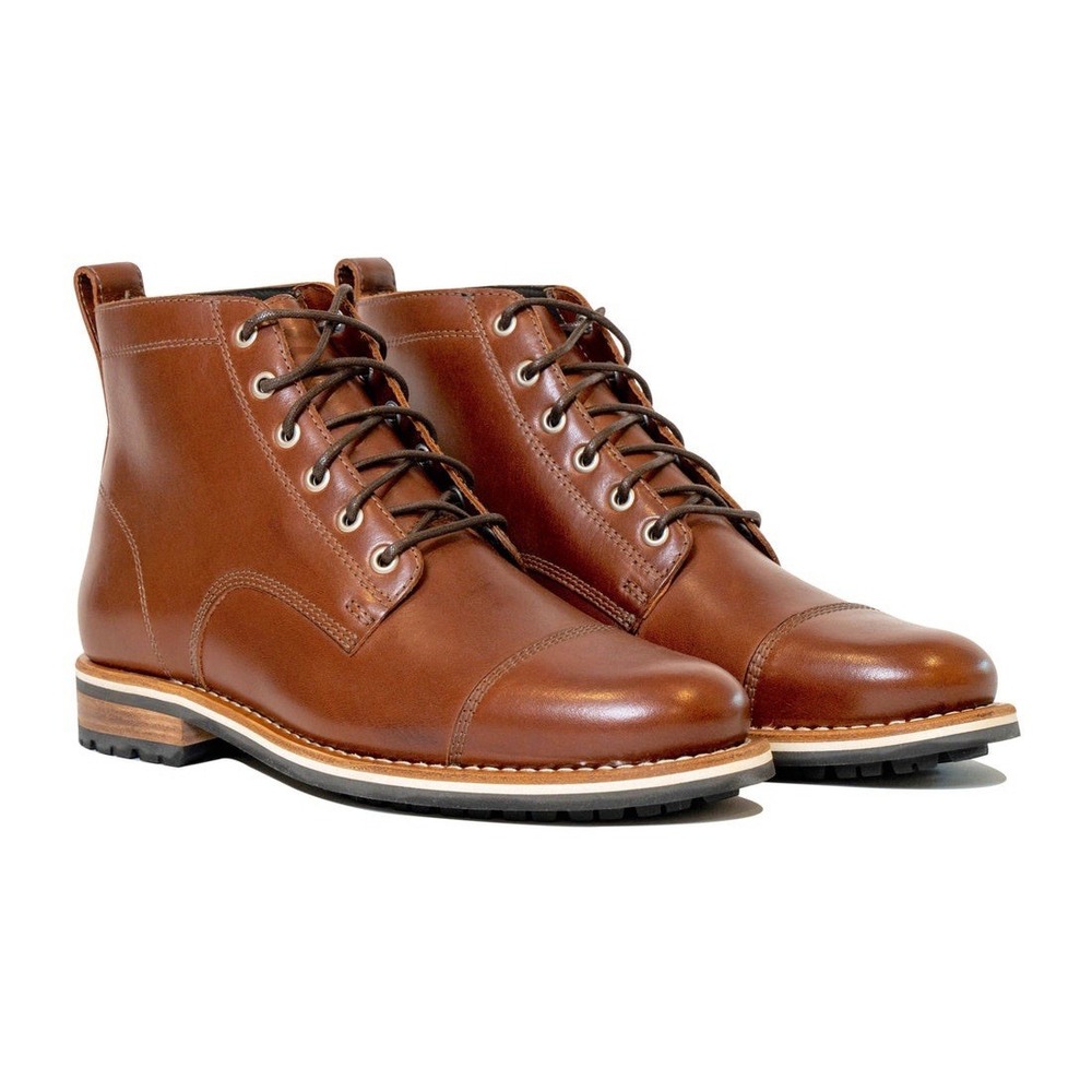 Men's Size 12 HELM The Hollis Teak Brown Leather Cap Toe Boots Made in USA H0058